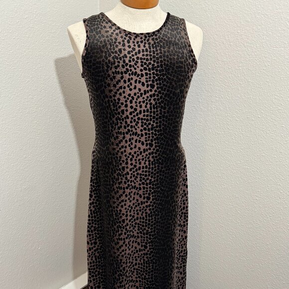 Sense Leopard Velvet 90's Midi Sleevless Dress Side Slit RARE - Picture 1 of 8